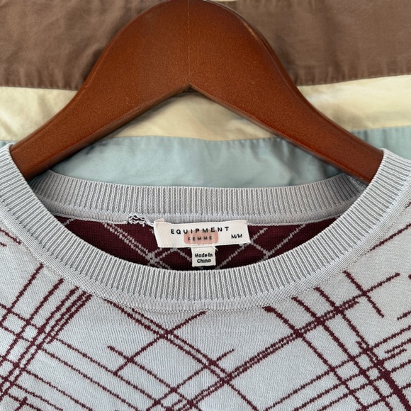 Equipment Gray and Burgundy Plaid Sweater - Picture 3 of 3
